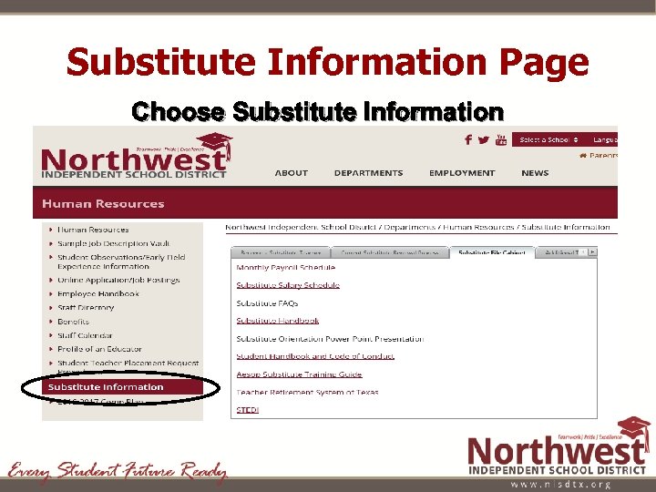 Substitute Information Page Choose Substitute Information 