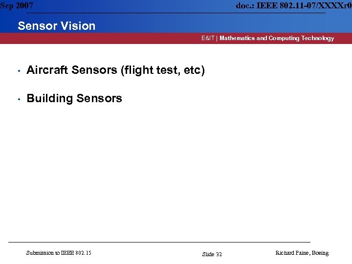 Sep 2007 doc. : IEEE 802. 11 -07/XXXXr 0 Sensor Vision E&IT | Mathematics