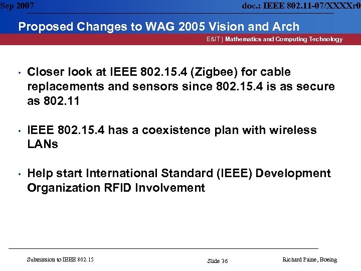 Sep 2007 doc. : IEEE 802. 11 -07/XXXXr 0 Proposed Changes to WAG 2005