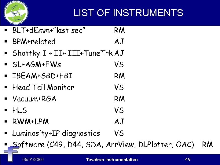 LIST OF INSTRUMENTS § BLT+d. Emm+”last sec” RM § BPM+related AJ § Shottky I