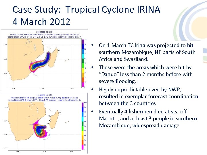 Case Study: Tropical Cyclone IRINA 4 March 2012 • On 1 March TC Irina