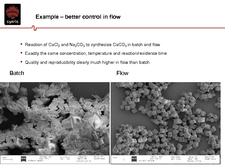 Example – better control in flow • • • Reaction of Ca. Cl 2