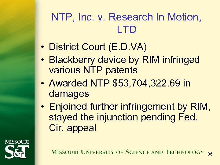 NTP, Inc. v. Research In Motion, LTD • District Court (E. D. VA) •