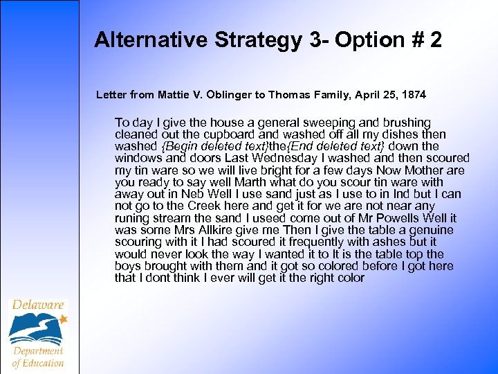 Alternative Strategy 3 - Option # 2 Letter from Mattie V. Oblinger to Thomas