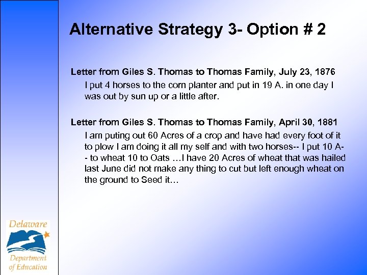 Alternative Strategy 3 - Option # 2 Letter from Giles S. Thomas to Thomas