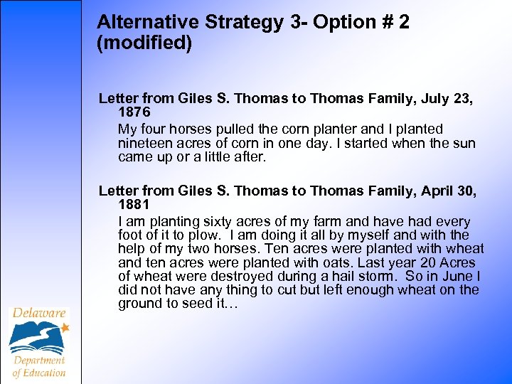 Alternative Strategy 3 - Option # 2 (modified) Letter from Giles S. Thomas to