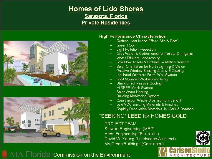 Homes of Lido Shores Sarasota, Florida Private Residences High Performance Characteristics – – –