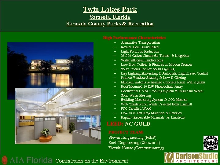 Twin Lakes Park Sarasota, Florida Sarasota County Parks & Recreation High Performance Characteristics –