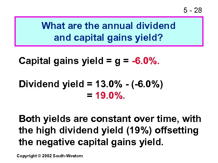 5 - 28 What are the annual dividend and capital gains yield? Capital gains
