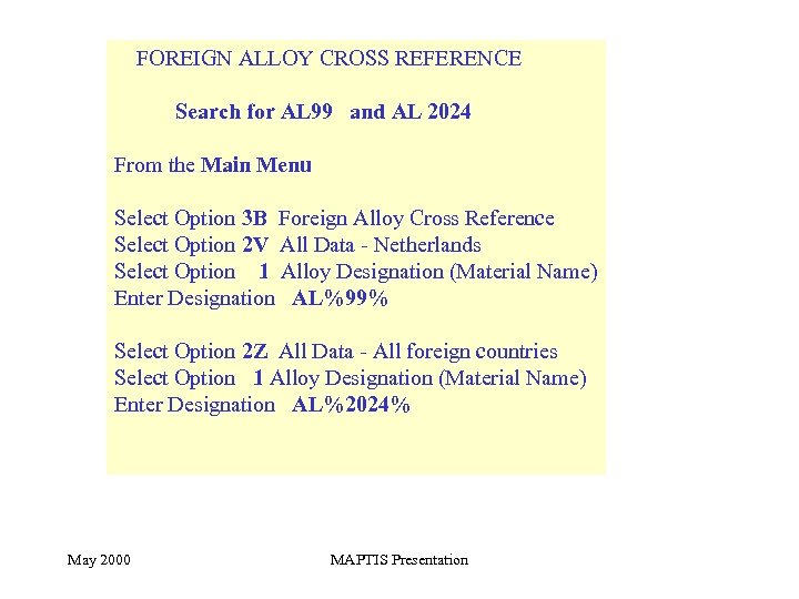 FOREIGN ALLOY CROSS REFERENCE Search for AL 99 and AL 2024 From the Main