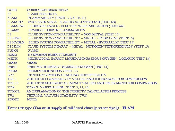 CORR FF FLAM-EO FLAM-EWI FLAMZ FS FS-HDZE FS-HYDLN FS-N 2 O 4 FUNGI H
