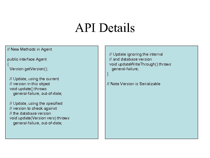 API Details // New Methods in Agent // Update ignoring the internal // and