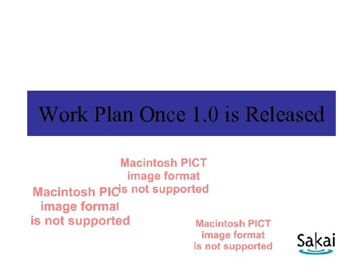 Work Plan Once 1. 0 is Released 