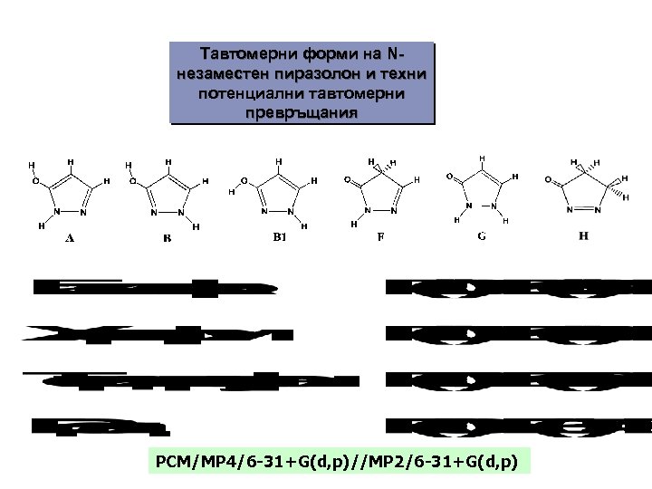 Тавтомерни форми на Nнезаместен пиразолон и техни потенциални тавтомерни превръщания PCM/MP 4/6 -31+G(d, p)//MP