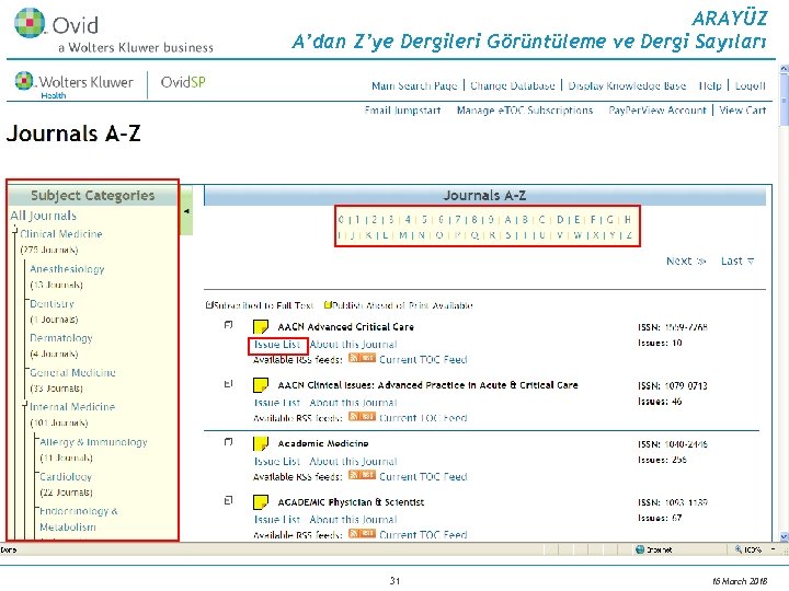 ARAYÜZ A’dan Z’ye Dergileri Görüntüleme ve Dergi Sayıları 31 16 March 2018 