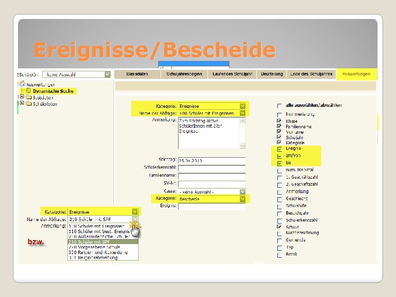 Ereignisse/Bescheide Kategorien Ereignis zuordnen Ereignis auswerten 