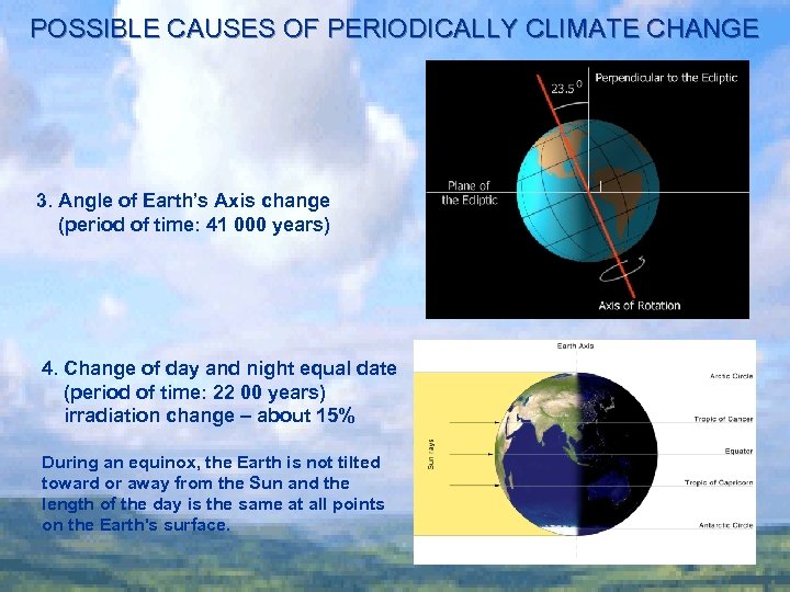 POSSIBLE CAUSES OF PERIODICALLY CLIMATE CHANGE 3. Angle of Earth’s Axis change (period of