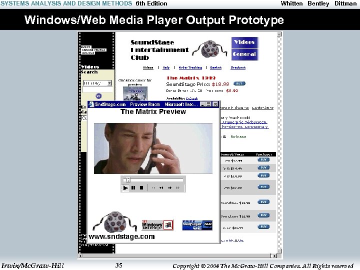 SYSTEMS ANALYSIS AND DESIGN METHODS 6 th Edition Whitten Bentley Dittman Windows/Web Media Player