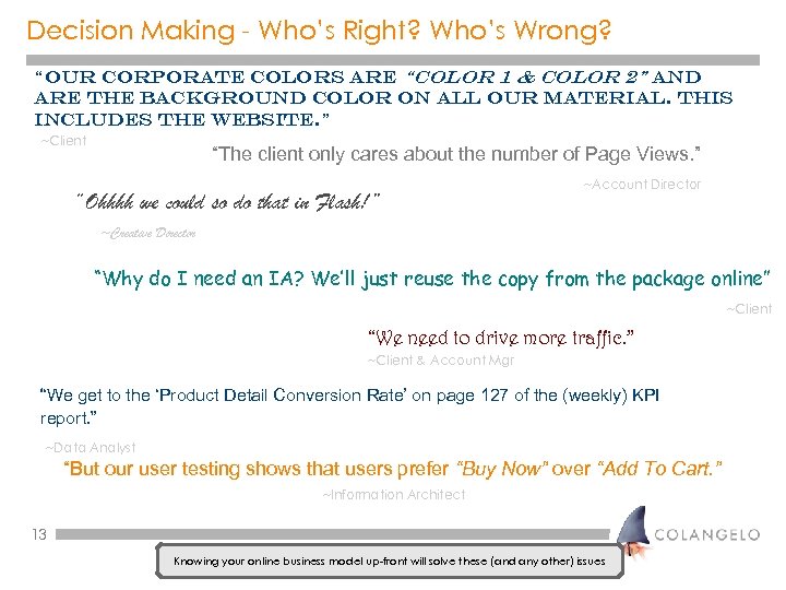 Decision Making - Who’s Right? Who’s Wrong? “Our corporate colors are “color 1 &