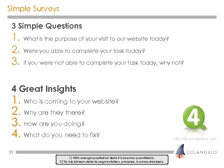 Simple Surveys 3 Simple Questions 1. 2. 3. What is the purpose of your