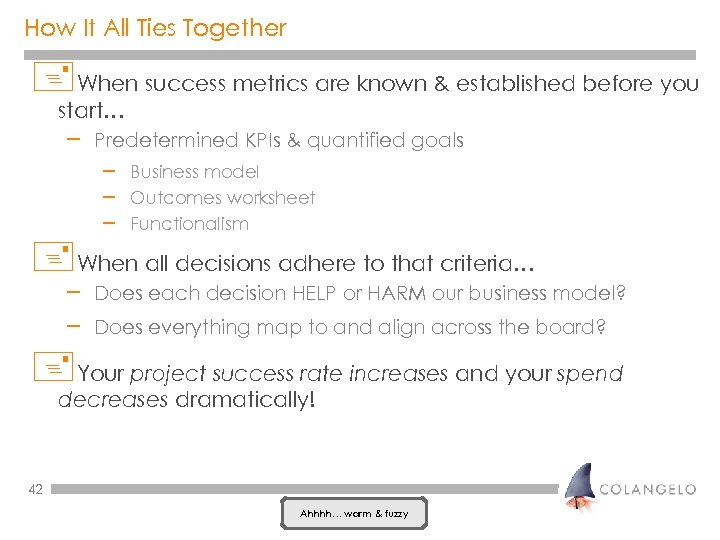 How It All Ties Together +When success metrics are known & established before you