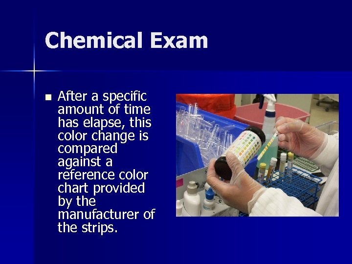 Chemical Exam n After a specific amount of time has elapse, this color change