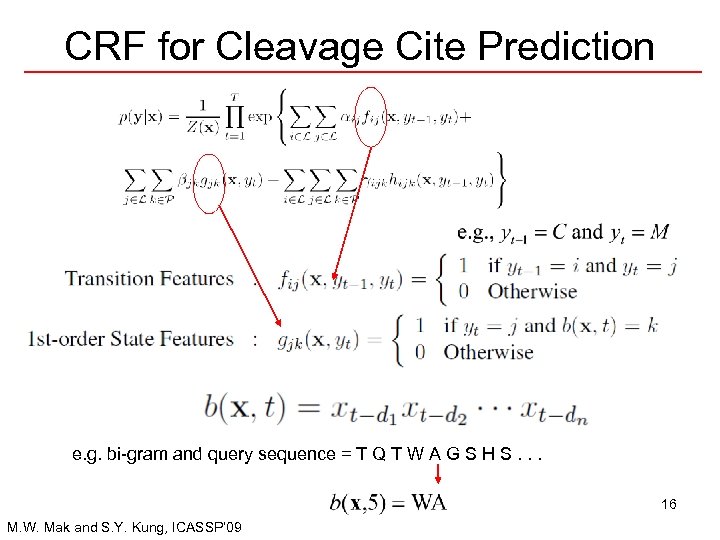 CRF for Cleavage Cite Prediction e. g. bi-gram and query sequence = T Q