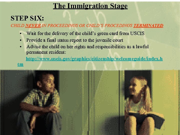 The Immigration Stage STEP SIX: CHILD NEVER IN PROCEEDINGS OR CHILD’S PROCEDINGS TERMINATED •