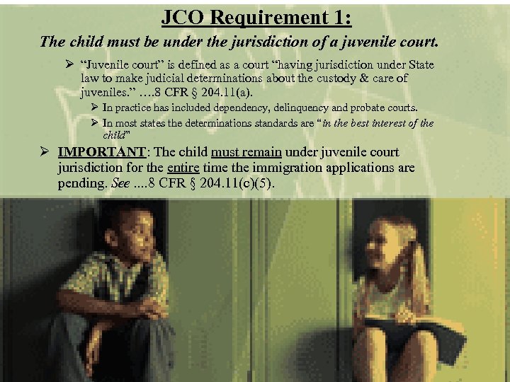 JCO Requirement 1: The child must be under the jurisdiction of a juvenile court.