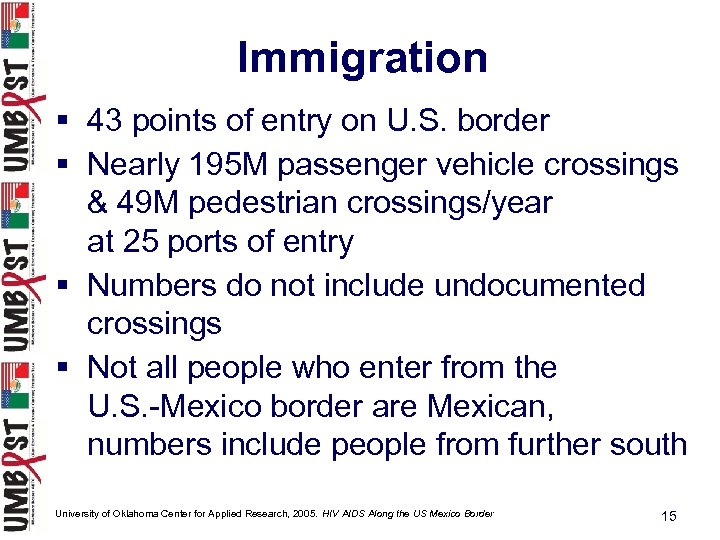 Immigration § 43 points of entry on U. S. border § Nearly 195 M