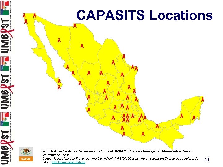 CAPASITS Locations From: National Center for Prevention and Control of HIV/AIDS, Operative Investigation Administration,