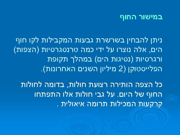  במישור החוף ניתן להבחין בשרשרת גבעות המקבילות לקו חוף הים, אלה נוצרו על