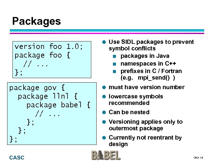 Packages version foo 1. 0; package foo { //. . . }; package gov