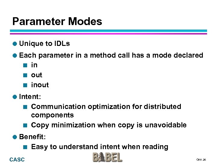 Parameter Modes Unique Each ¢ ¢ ¢ to IDLs parameter in a method call