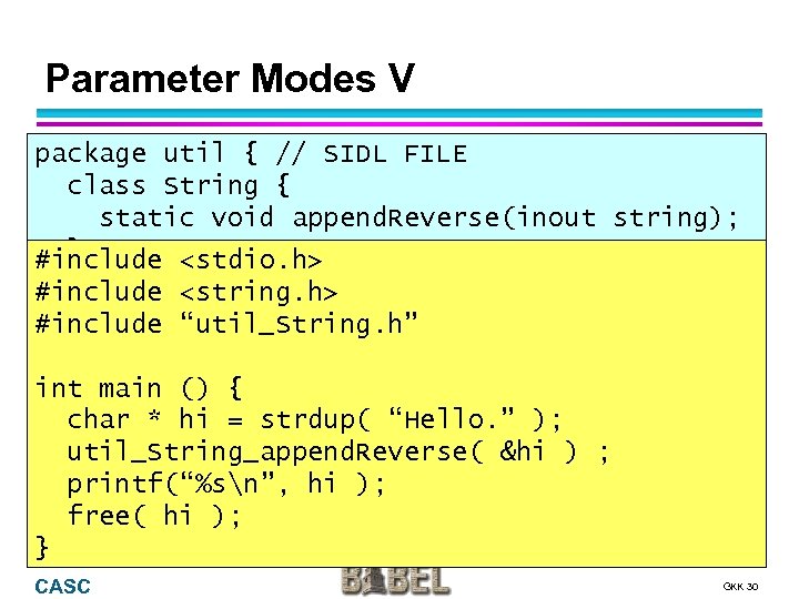 Parameter Modes V package util { // SIDL FILE class String { static void