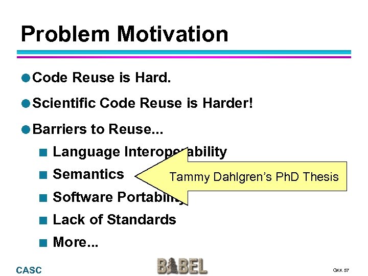 Problem Motivation Code Reuse is Hard. Scientific Barriers Code Reuse is Harder! to Reuse.