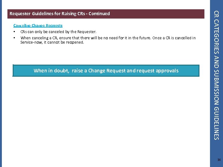 Canceling Change Requests • CRs can only be canceled by the Requester. • When