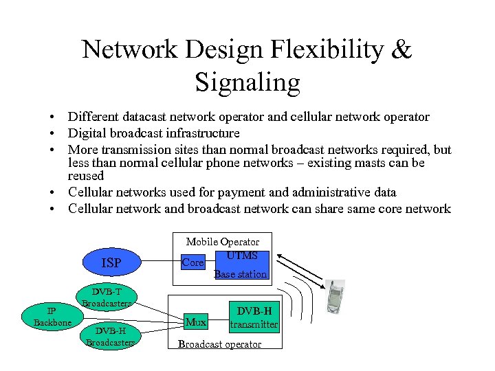 Network Design Flexibility & Signaling • Different datacast network operator and cellular network operator