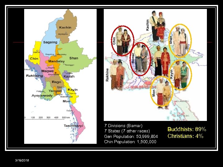 7 Divisions (Bamar) 7 States (7 other races) Gen Population: 53, 999, 804 Chin