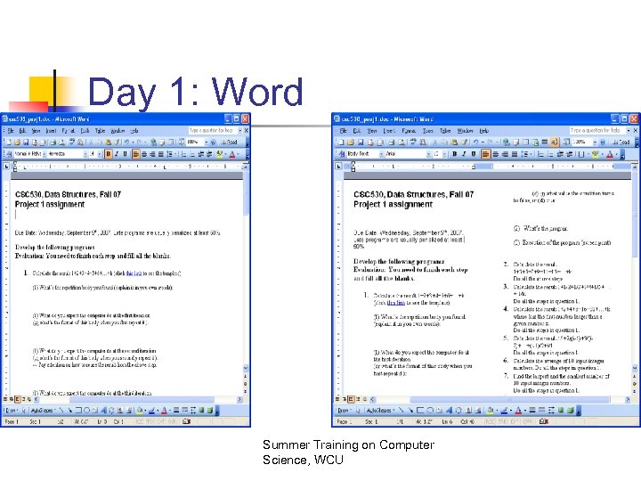 Day 1: Word Summer Training on Computer Science, WCU 