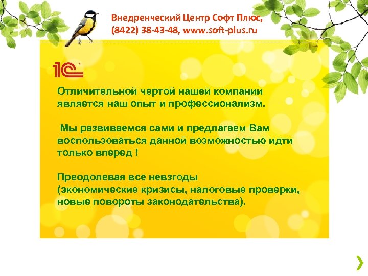 Внедренческий Центр Софт Плюс, (8422) 38 -43 -48, www. soft-plus. ru Отличительной чертой нашей