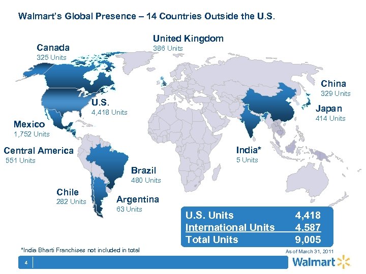 Walmart’s Global Presence – 14 Countries Outside the U. S. United Kingdom Canada 386