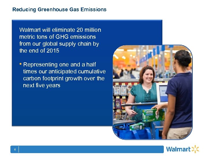 Reducing Greenhouse Gas Emissions Walmart will eliminate 20 million metric tons of GHG emissions