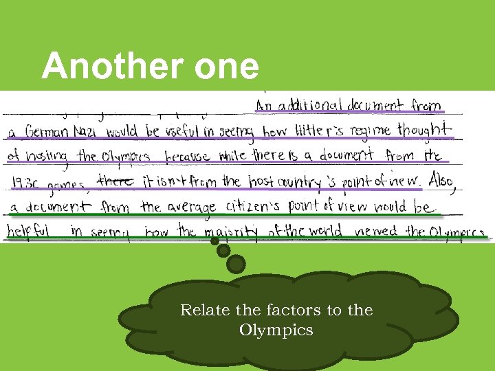 Another one Relate the factors to the Olympics 