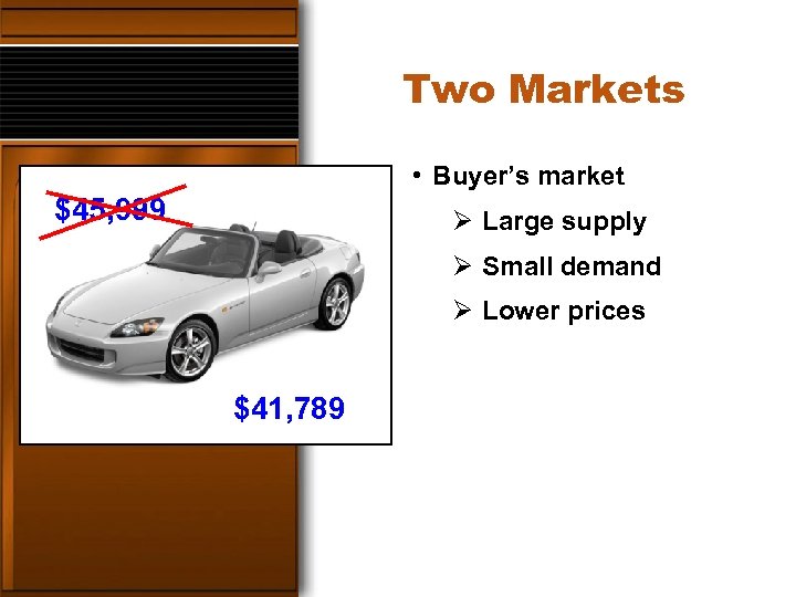 Two Markets • Buyer’s market $45, 999 Ø Large supply Ø Small demand Ø