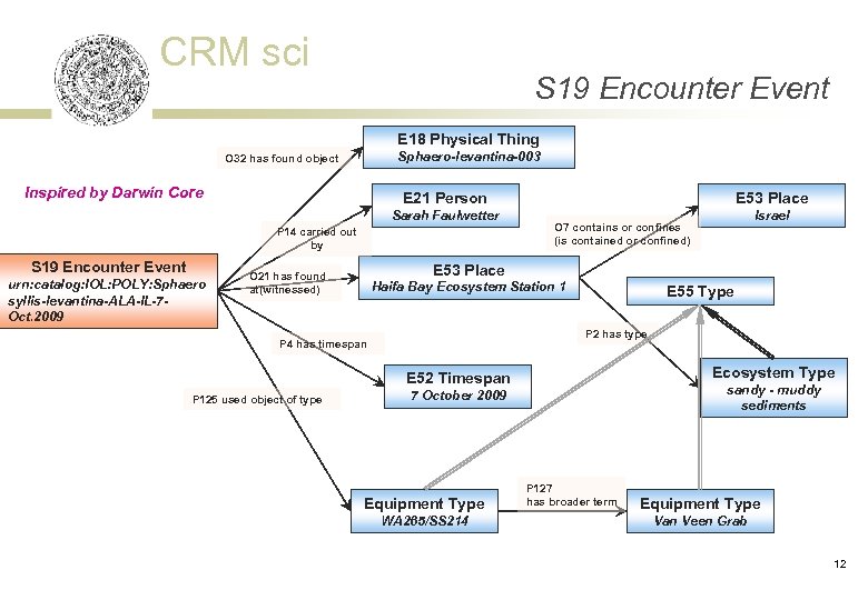 CRM sci S 19 Encounter Event E 18 Physical Thing Sphaero-levantina-003 O 32 has