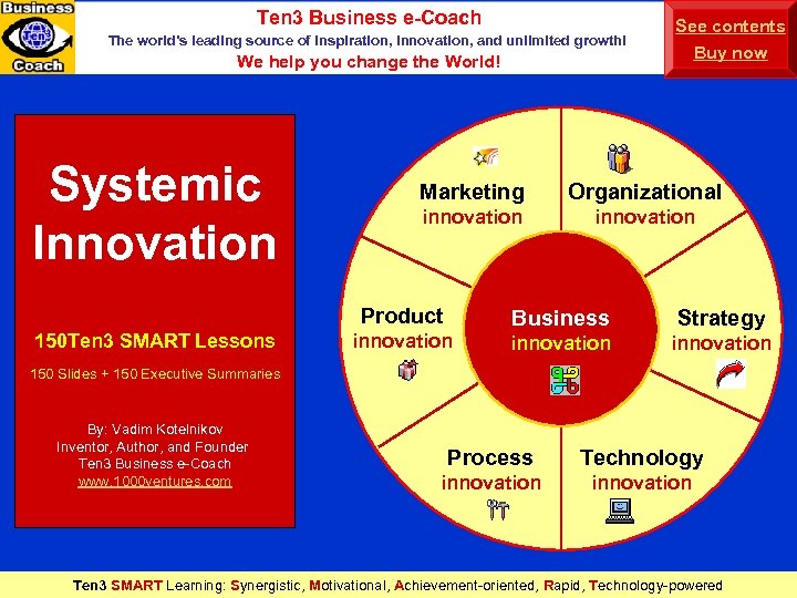 Ten 3 Business e-Coach The world’s leading source of inspiration, innovation, and unlimited growth!