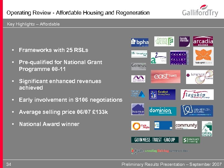 Operating Review - Affordable Housing and Regeneration Key Highlights – Affordable • Frameworks with