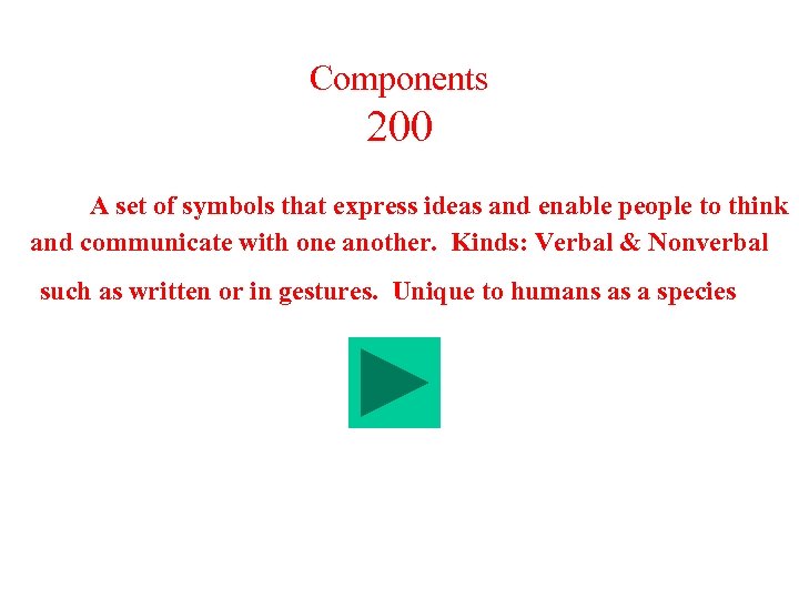 Components 200 A set of symbols that express ideas and enable people to think
