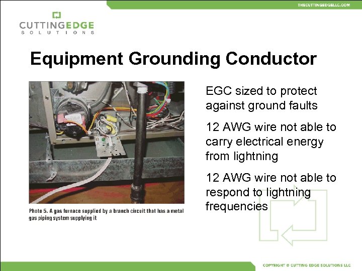 Equipment Grounding Conductor EGC sized to protect against ground faults 12 AWG wire not